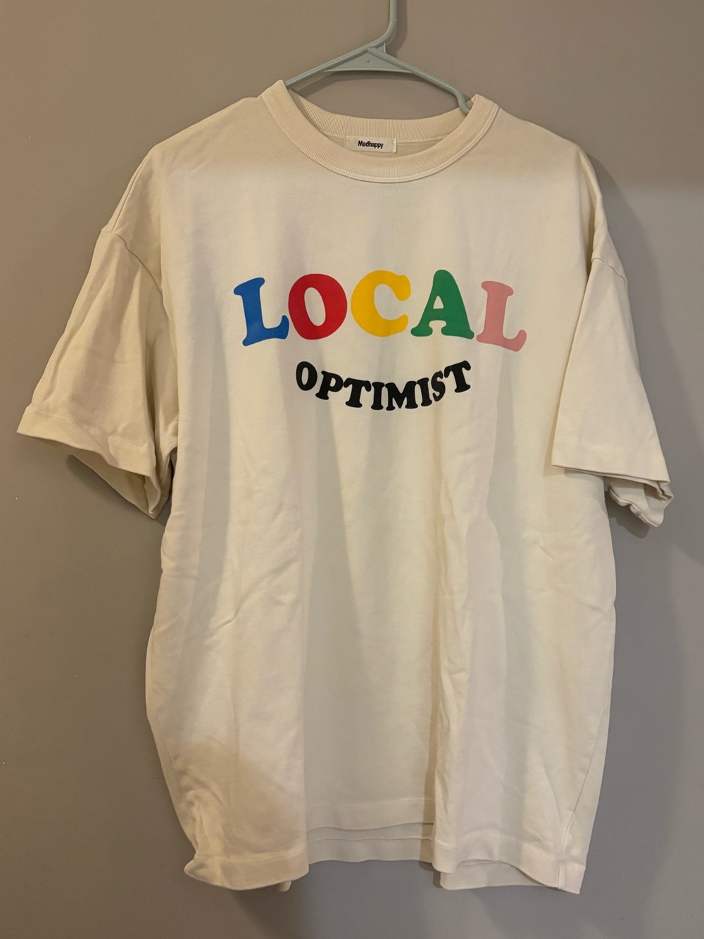 Madhappy Local Optimist Short Sleeve Tee - Cream with Multicolor Letters